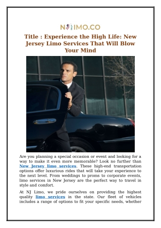 Experience the High Life: New Jersey Limo Services That Will Blow Your Mind