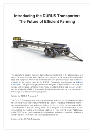 Introducing the DURUS Transporter The Future of Efficient Farming