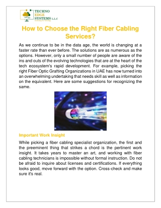 How to Choose the Right Fiber Cabling Services?
