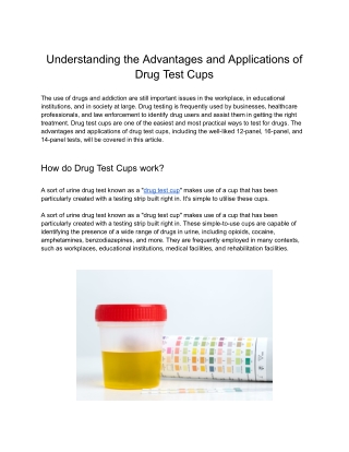 Understanding the Advantages and Applications of Drug Test Cups