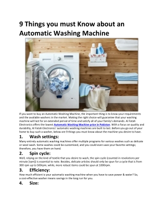 9 Things you must Know about an Automatic Washing Machine