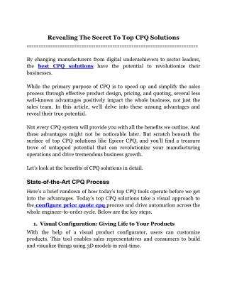 Revealing The Secret To Top CPQ Solutions