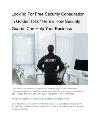 Looking For Free Security Consultation in Golden Hills