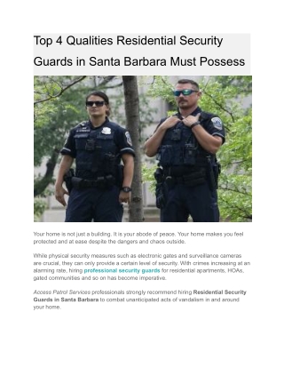 Top 4 Qualities Residential Security Guards in Santa Barbara Must Possess