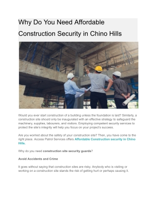 Why Do You Need Affordable Construction Security in Chino Hills