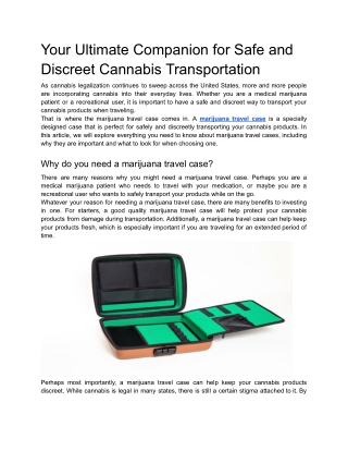 Your Ultimate Companion for Safe and Discreet Cannabis Transportation
