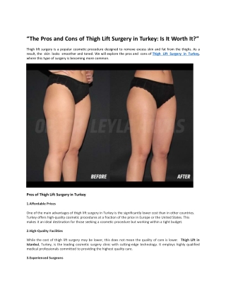 The Pros and Cons of Thigh Lift Surgery in Turkey: Is It Worth It