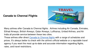 Canada to Chennai Flights