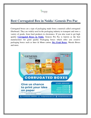 Best Corrugated Box in Noida | Genesis Pro Pac