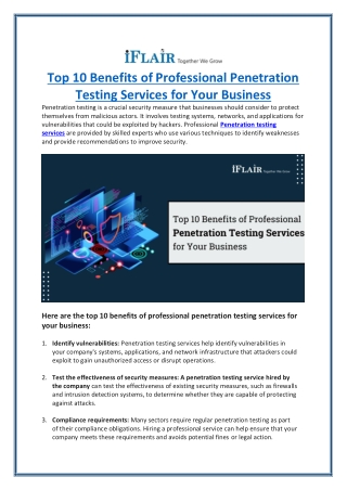 Top 10 Benefits of Professional Penetration Testing Services for Your Business