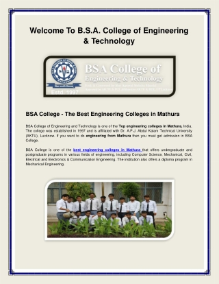 BSA College - The Best Engineering Colleges in Mathura