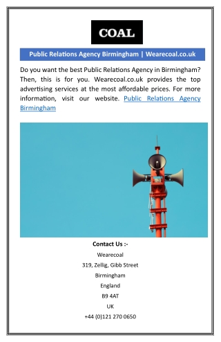 Public Relations Agency Birmingham | Wearecoal.co.uk