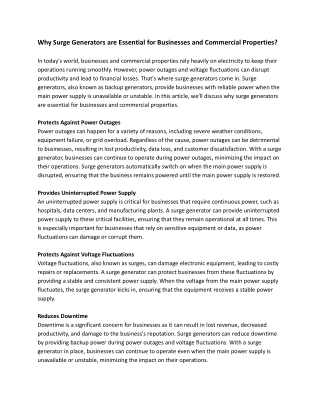 Why Surge Generators are Essential for Businesses and Commercial Properties