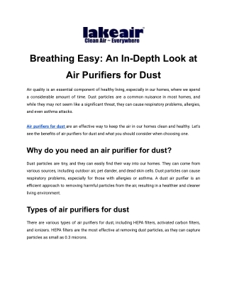 Breathing Easy_ An In-Depth Look at Air Purifiers for Dust