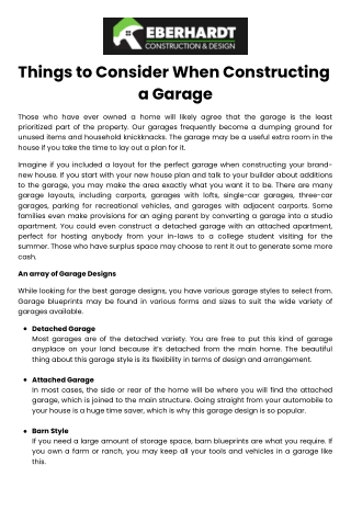 Things to Consider When Constructing a Garage