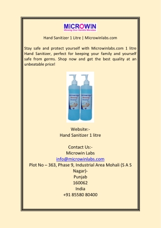 Hand Sanitizer 1 Litre Microwinlab com