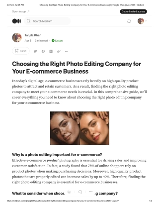 Choosing the Right Photo Editing Company for Your E-commerce Business _ by Tanjila Khan _ Apr, 2023 _ Medium