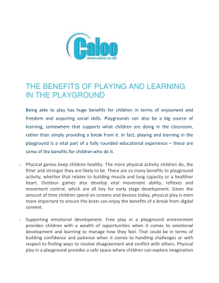 The Benefits of Playing and Learning in the Playground - Caloo Ltd