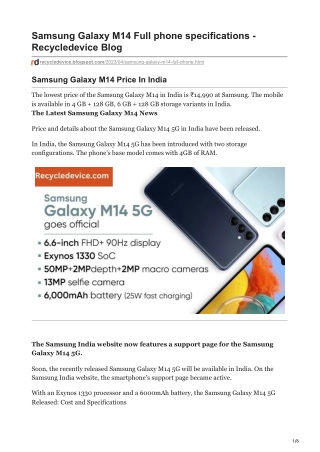 Samsung Galaxy M14 Full phone specifications - Recycledevice Blog