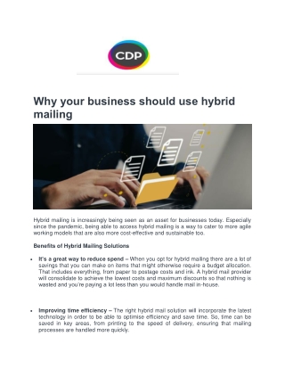 Why Your Business Should use Hybrid Mailing - CDP Print Management