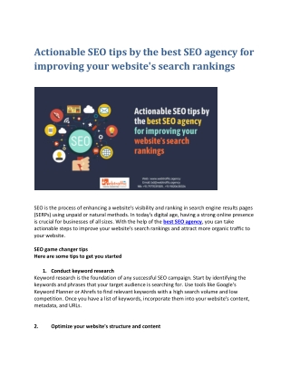 Actionable SEO tips by the best SEO agency for improving your website's search rankings