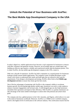 The Best Mobile App Development Company in the USA