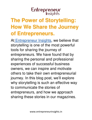 The Power of Storytelling: How We Share the Journey of Entrepreneurs.