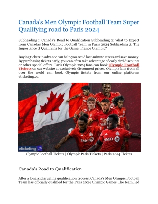 Canada's Men Olympic Football Team Super Qualifying road to Paris 2024