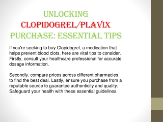 Unlocking Clopidogrel Purchase: Essential Tips