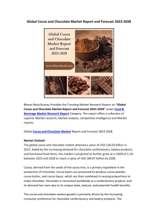 Global Cocoa and Chocolate Market Report and Forecast 2023-2028