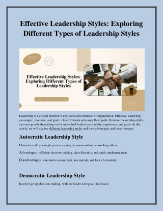 Effective Leadership Styles Exploring Different Types of Leadership Styles