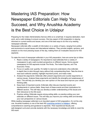 Mastering IAS Preparation_ How Newspaper Editorials Can Help You Succeed, and Why Anushka Academy is the Best Choice in