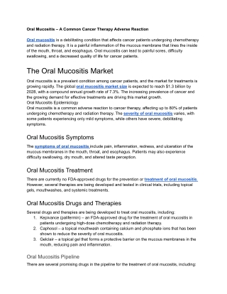 Oral Mucositis – A Common Cancer Therapy Adverse Reaction