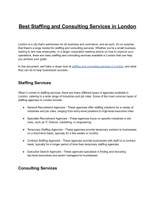 Best Staffing and Consulting Services in London