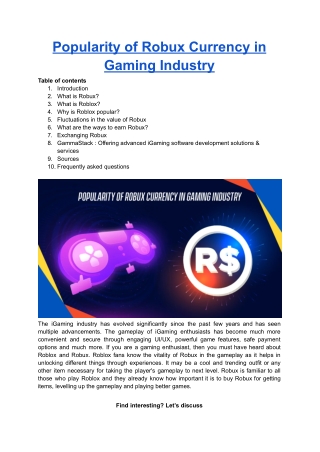 Popularity of Robux Currency in Gaming Industry