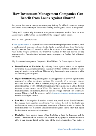 How Investment Management Companies Can Benefit from Loans Against Shares