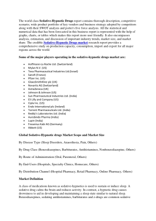 Sedative-Hypnotic drugs Market