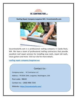 Roofing Repair Company Longview WA | Vccontractorllc.com