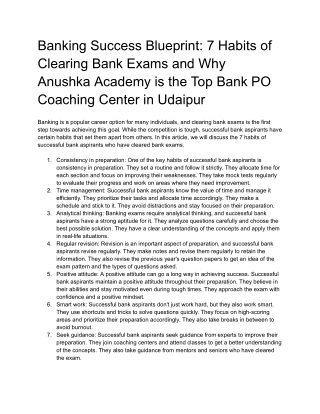 Banking Success Blueprint_ 7 Habits of Clearing Bank Exams and Why Anushka Academy is the Top Bank PO Coaching Center in
