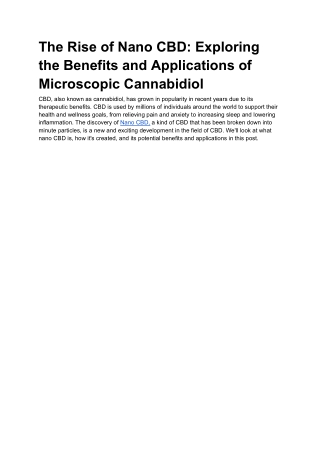 The Rise of Nano CBD_ Exploring the Benefits and Applications of Microscopic Cannabidiol