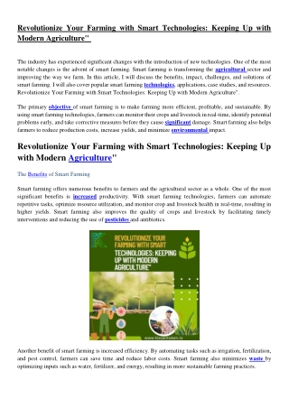 Revolutionize Your Farming with Smart Technologies