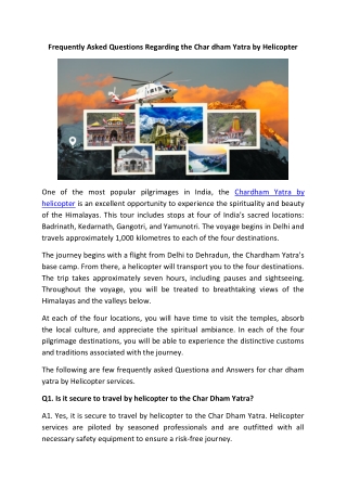 Frequently Asked Questions Regarding the Char dham Yatra by Helicopter