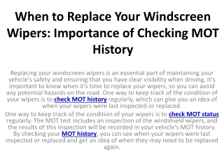 When to Replace Your Windscreen Wipers Importance of Checking MOT History