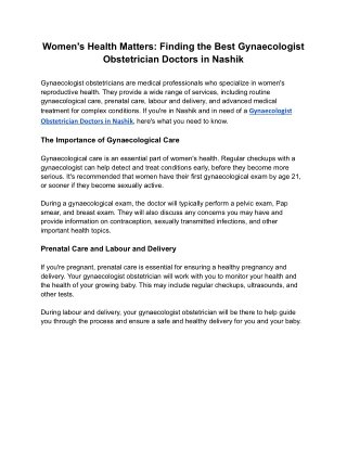 Women's Health Matters: Finding the Best Gynaecologist Obstetrician Doctors in N