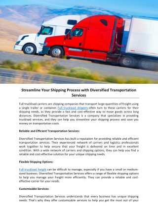 Streamline Your Shipping Process with Diversified Transportation Services