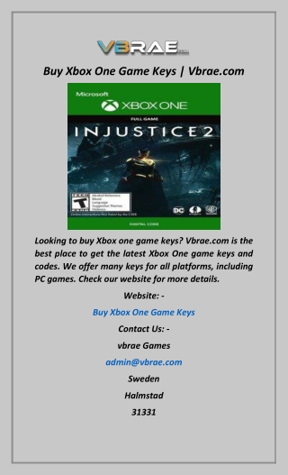 Buy Xbox One Game Keys  Vbrae