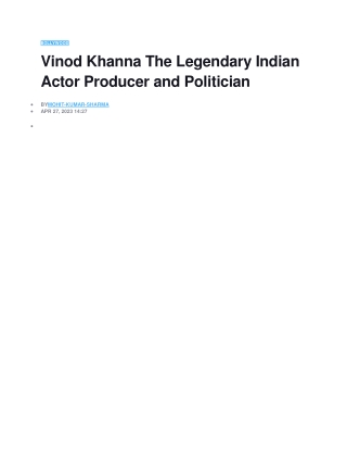 Vinod Khanna The Legendary Indian Actor Producer and Politician 1