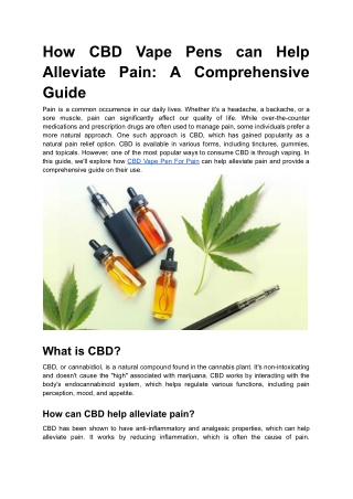 How CBD Vape Pens can Help Alleviate Pain_ A Comprehensive Guide