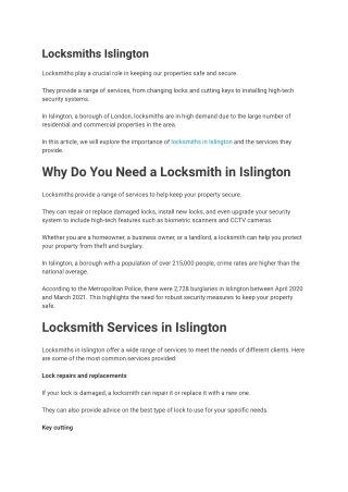Locksmiths Islington
