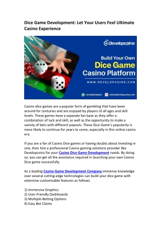 Dice Game Platform Development